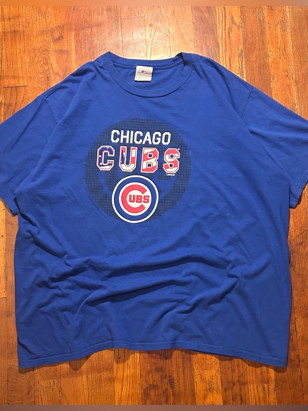 Vintage Y2K Chicago Cubs MLB Baseball American Flag Logo Blue T-shirt XL
